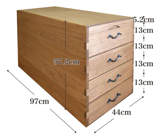 桐衣装箱4段 桐たんす並みの収納力 桐の蔵
