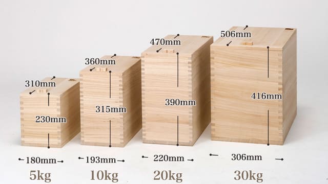 桐米びつ5kg～30㎏のサイズ