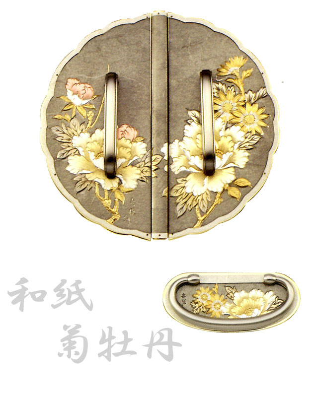 桐たんす金具【和紙 菊牡丹】
